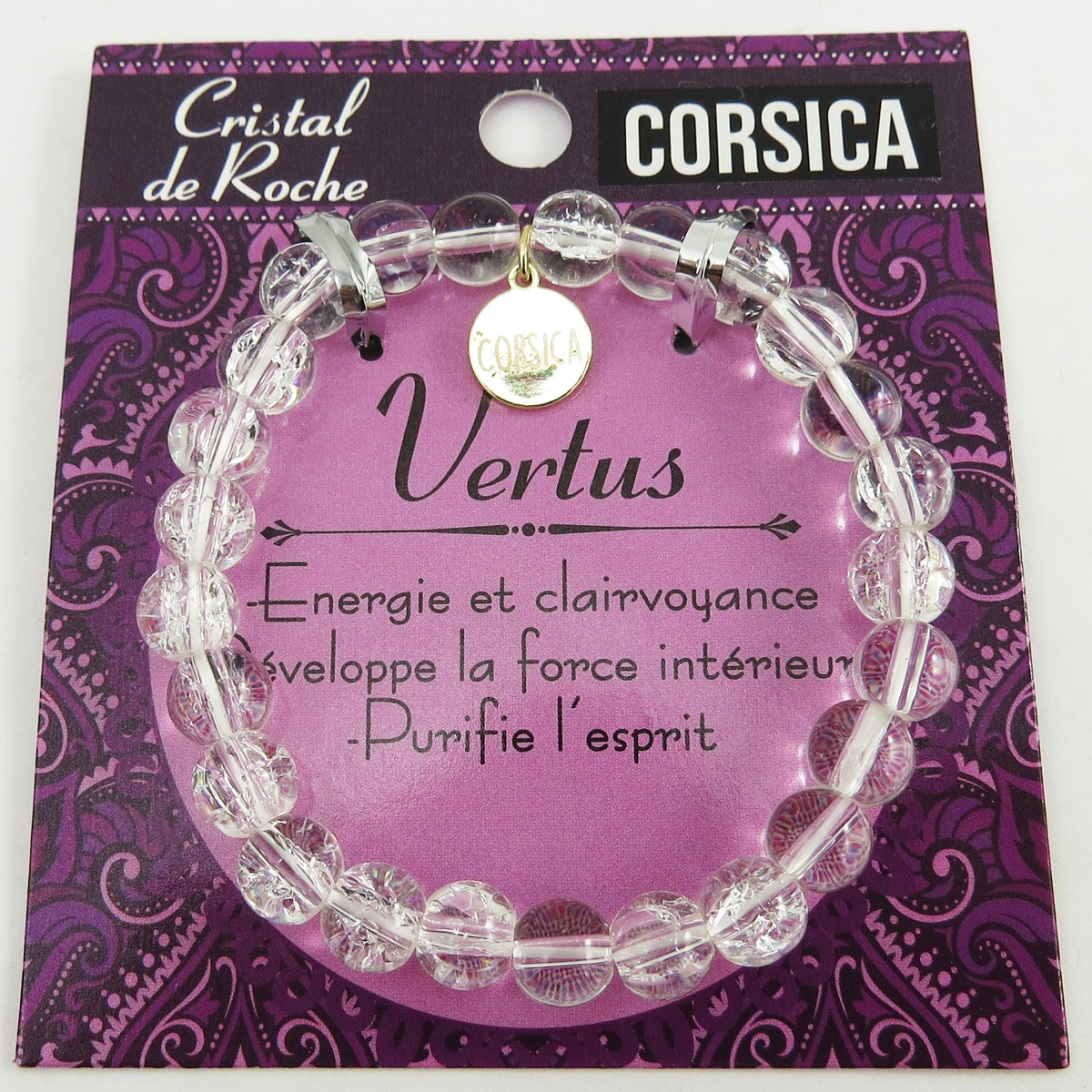 Bracelet créateur \'Corsica\' cristal de roche - 8 mm - [R2347]