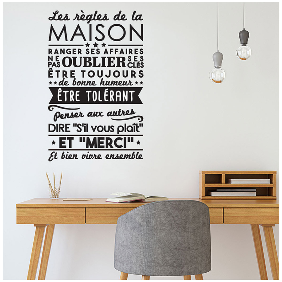 Sticker Géant \'Les Règles de la Maison\' noir - 63x100 cm - [R2367]