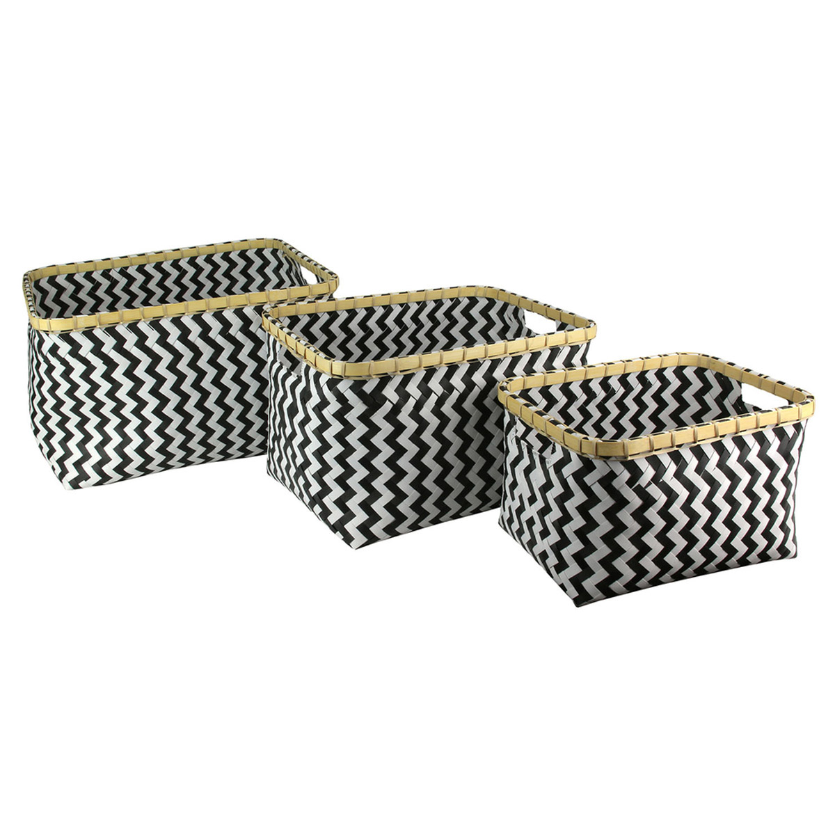 Set de 3 paniers tressés \'Boho\' noir blanc - 42x33x265 cm - [R2472]