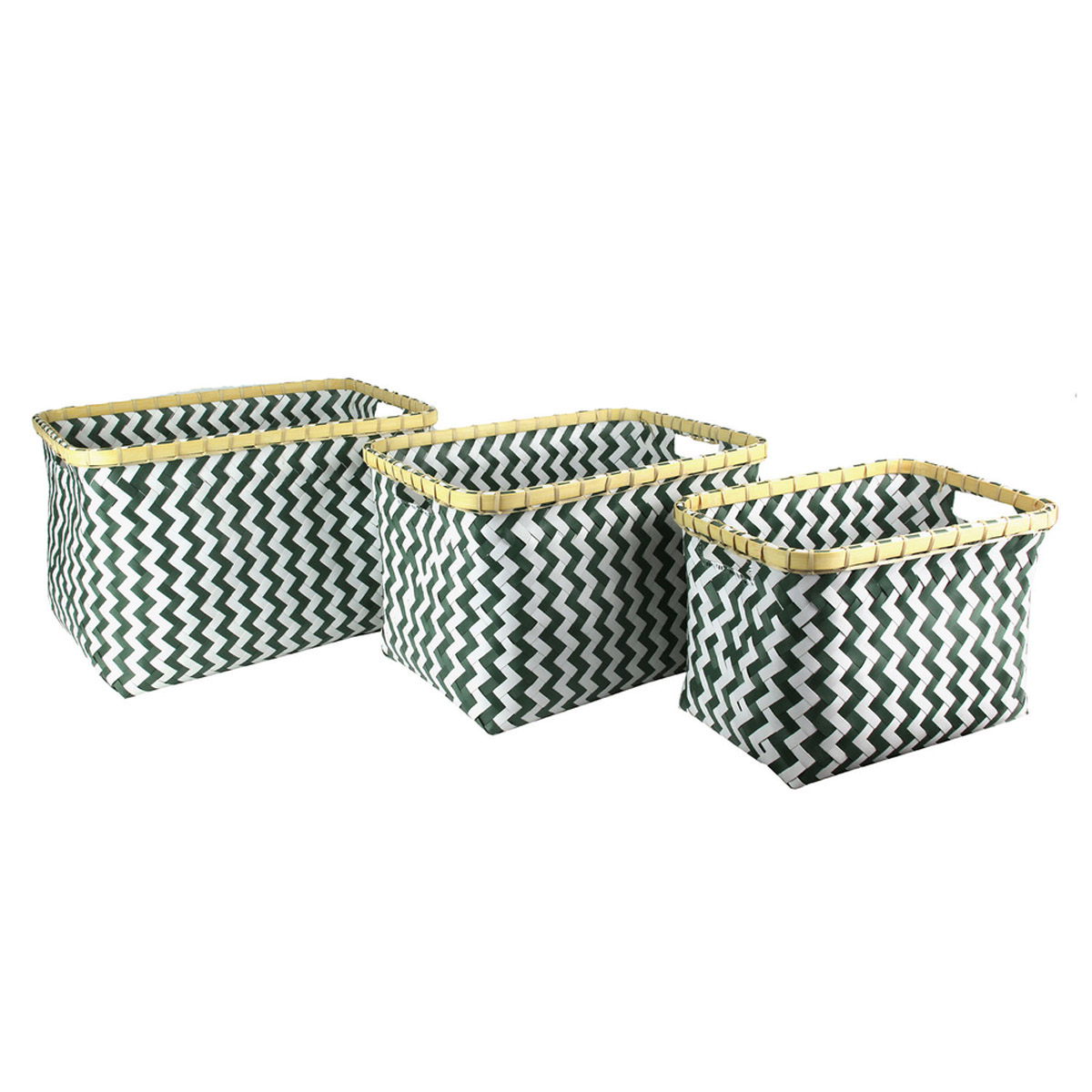 Set de 3 paniers tressés \'Boho\' vert blanc - 42x33x265 cm - [R2473]