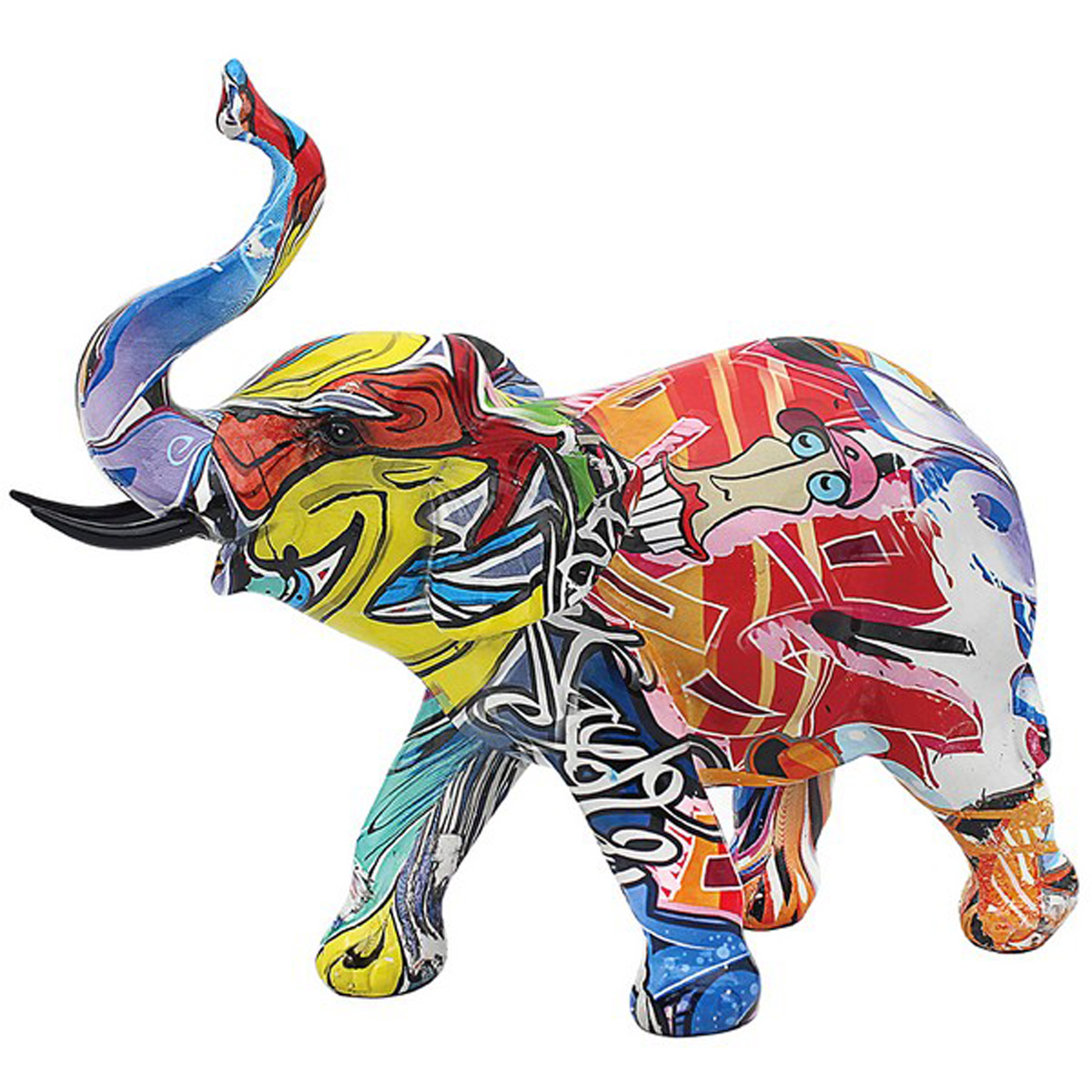Figurine résine \'Elephant Graffiti\' multicolore - 21x19x7 cm - [R2711]