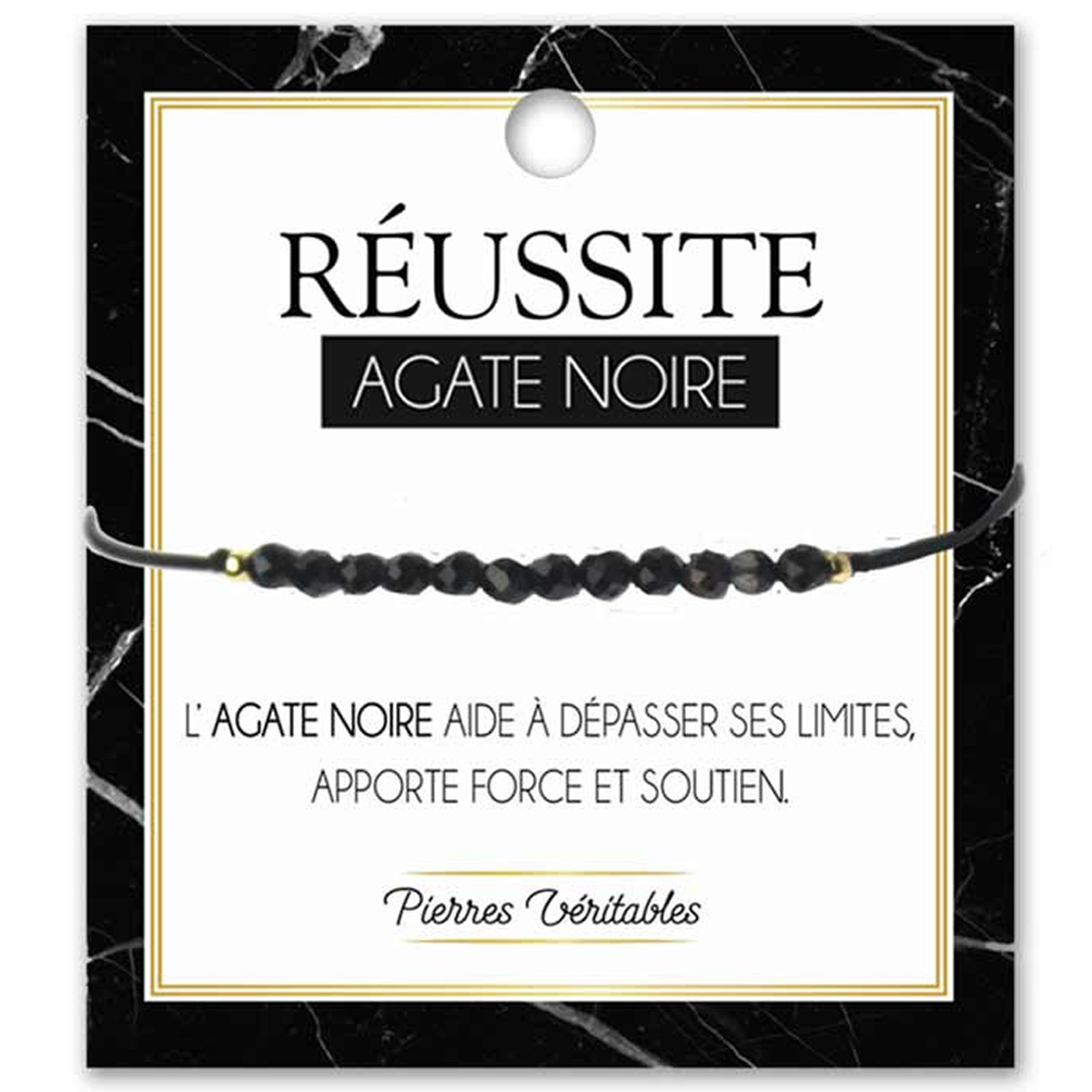 Bracelet créateur \'Minéralia\' agate noire (réussite) - 3 mm - [R3076]