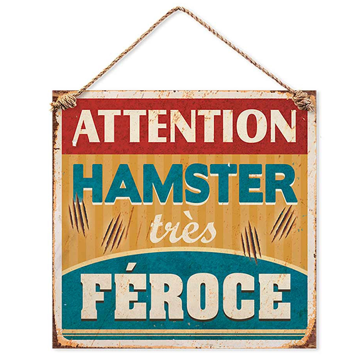 Plaque métal \'Attention Hamster très féroce\' - 20x20 cm - [R3096]