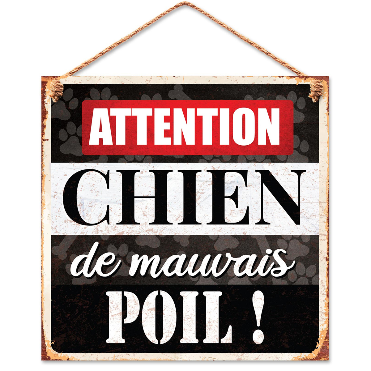 Plaque métal \'Attention Chien de mauvais Poil !\' - 20x20 cm - [R3541]