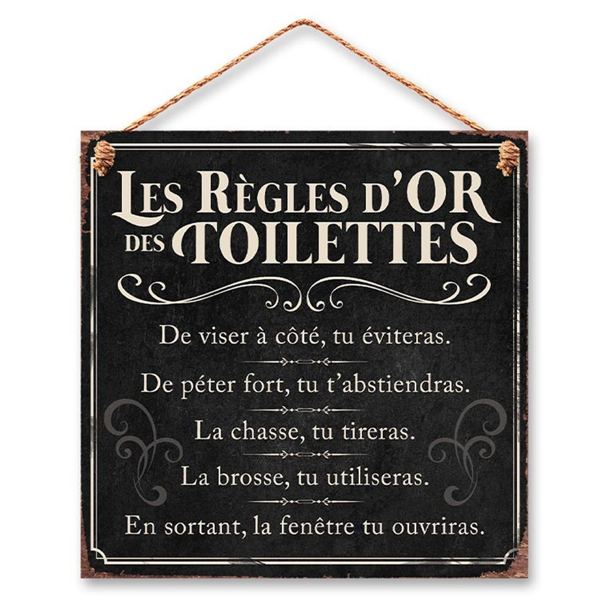 Plaque métal \'Toilettes\' (Les règles d\'or des toilettes) - 20x20 cm - [R4345]