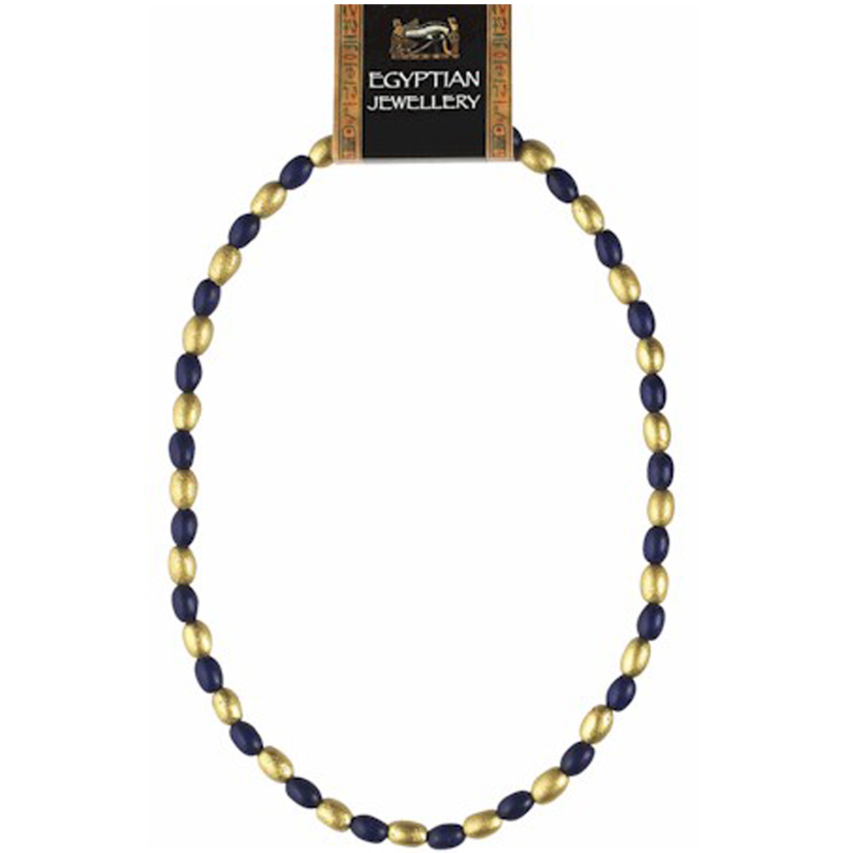 Collier rétro bois \'Egypte Ancienne\' marine doré - 7 mm - [R4357]