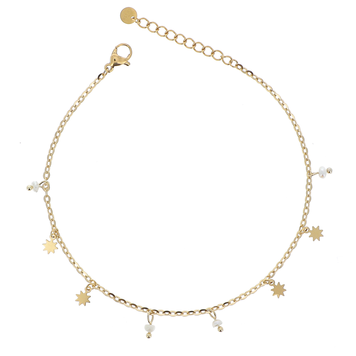 Chaine cheville Acier \'Cléopatra\' blanc doré (nacre) - 25 cm, 5 mm - [R4492]