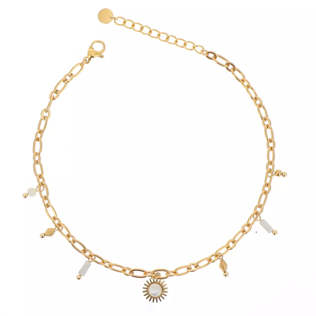 les trésors de lily Chaine cheville Acier 'Cléopatra' blanc doré 25 cm 8 mm (soleil) [R4493]