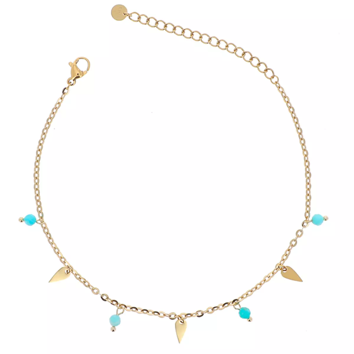 les trésors de lily Chaine cheville Acier 'Cléopatra' vert doré (amazonite) 25 cm 7x4 mm [R4495]