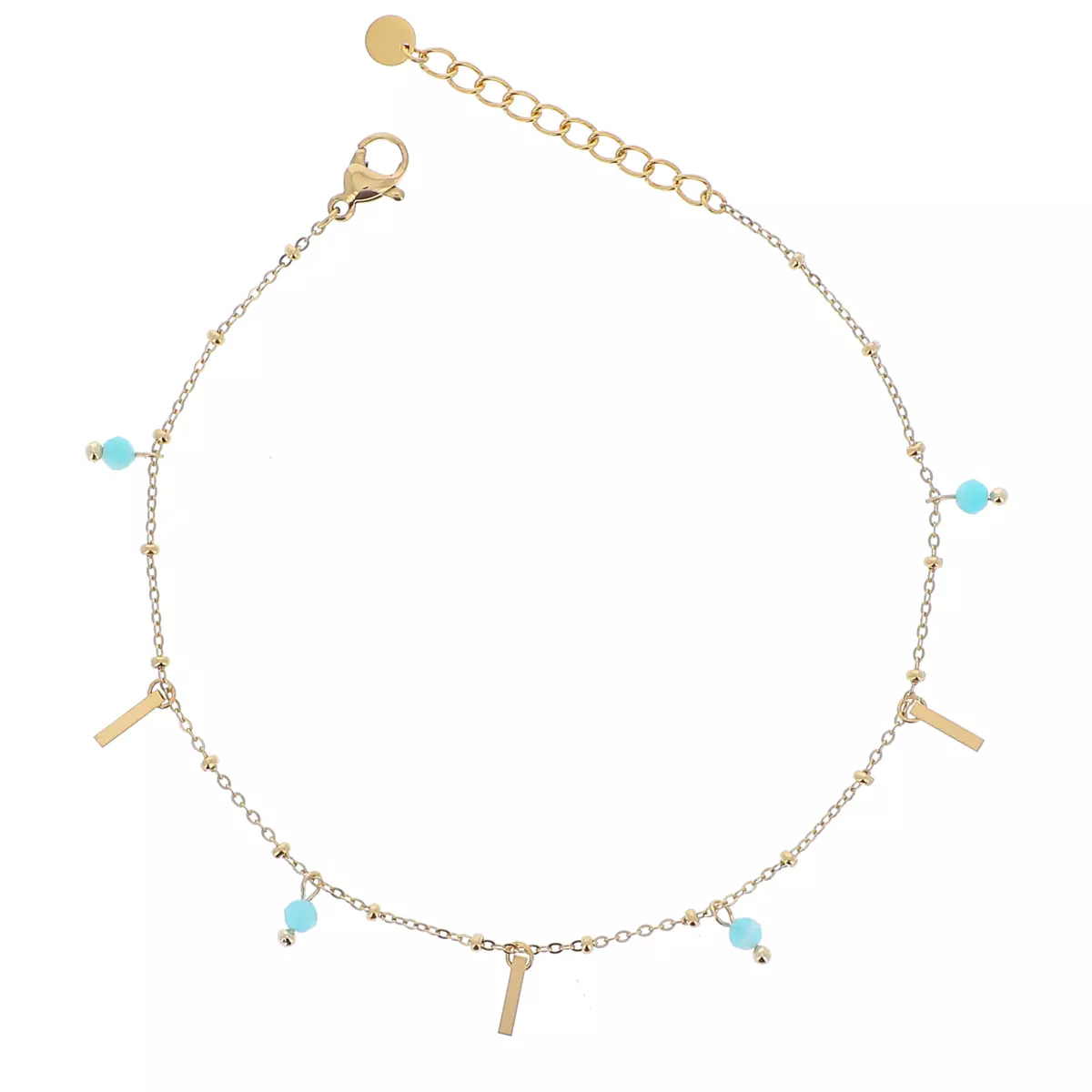 les trésors de lily Chaine cheville Acier 'Cléopatra' vert doré (amazonite) 25 cm 7x1 mm [R4496]