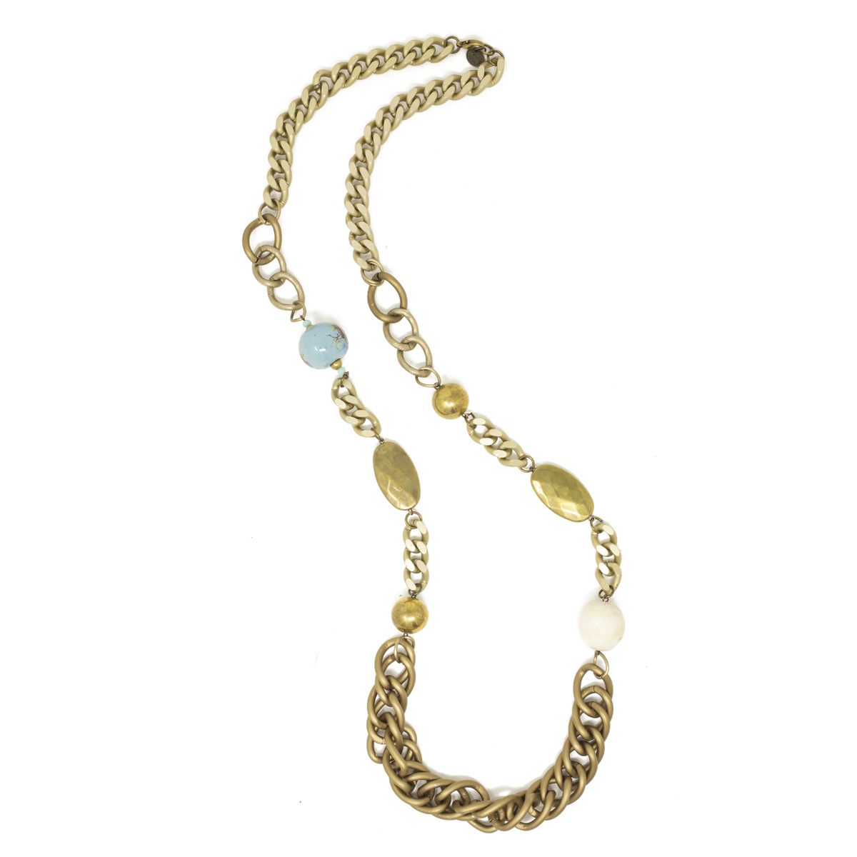 Grand Collier Sautoir En Turquoise Des Années 1970 - Pierre Naturelle - Bleu - Occasion Vintage
