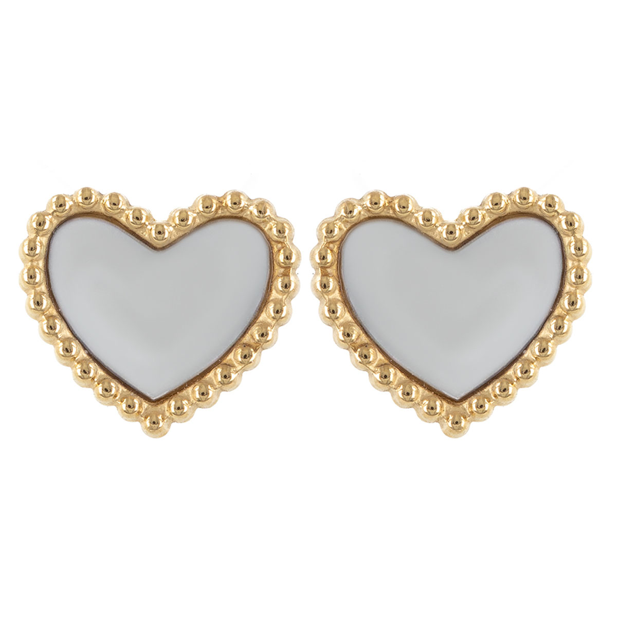 Boucles créateur Acier \'Love\' nacre doré - 10x9 mm - [R4842]