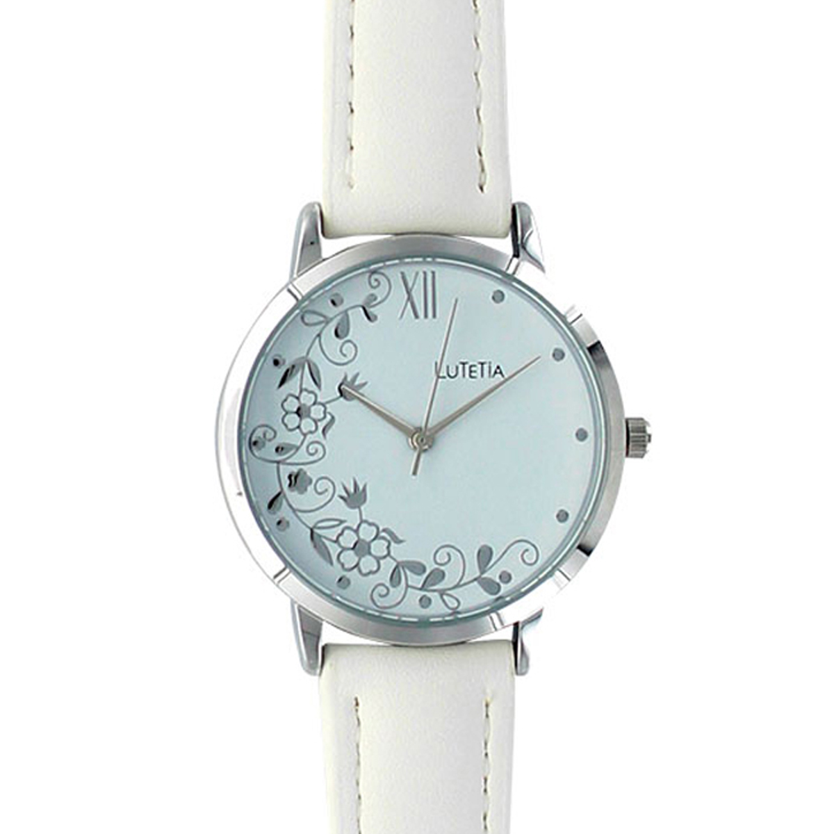 Montre créateur cuir \'Lutetia\' blanc argenté - 35 mm - [R5411]