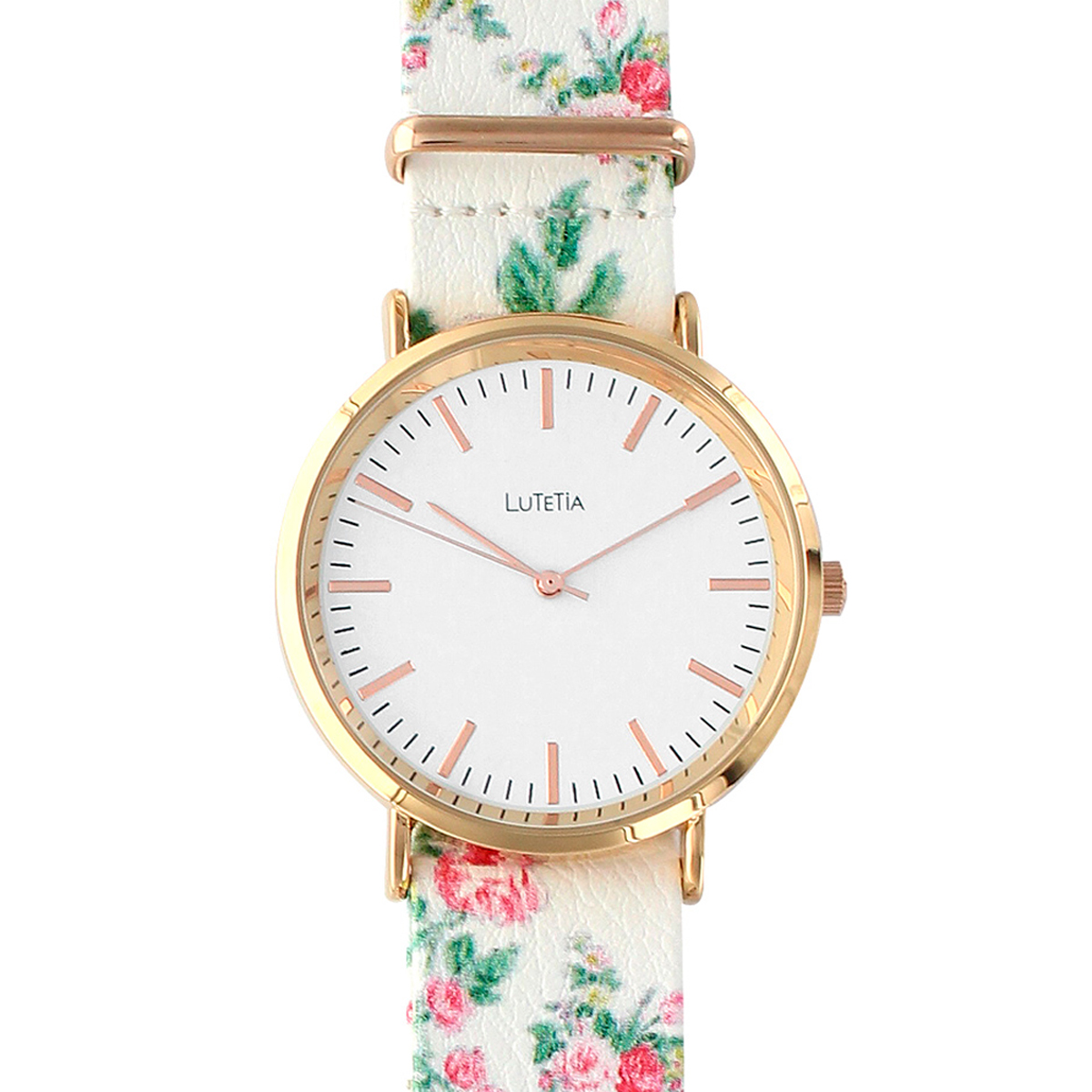 Montre créateur cuir \'Lutetia\' blanc multicolore rosé (liberty) - 38 mm - [R5417]