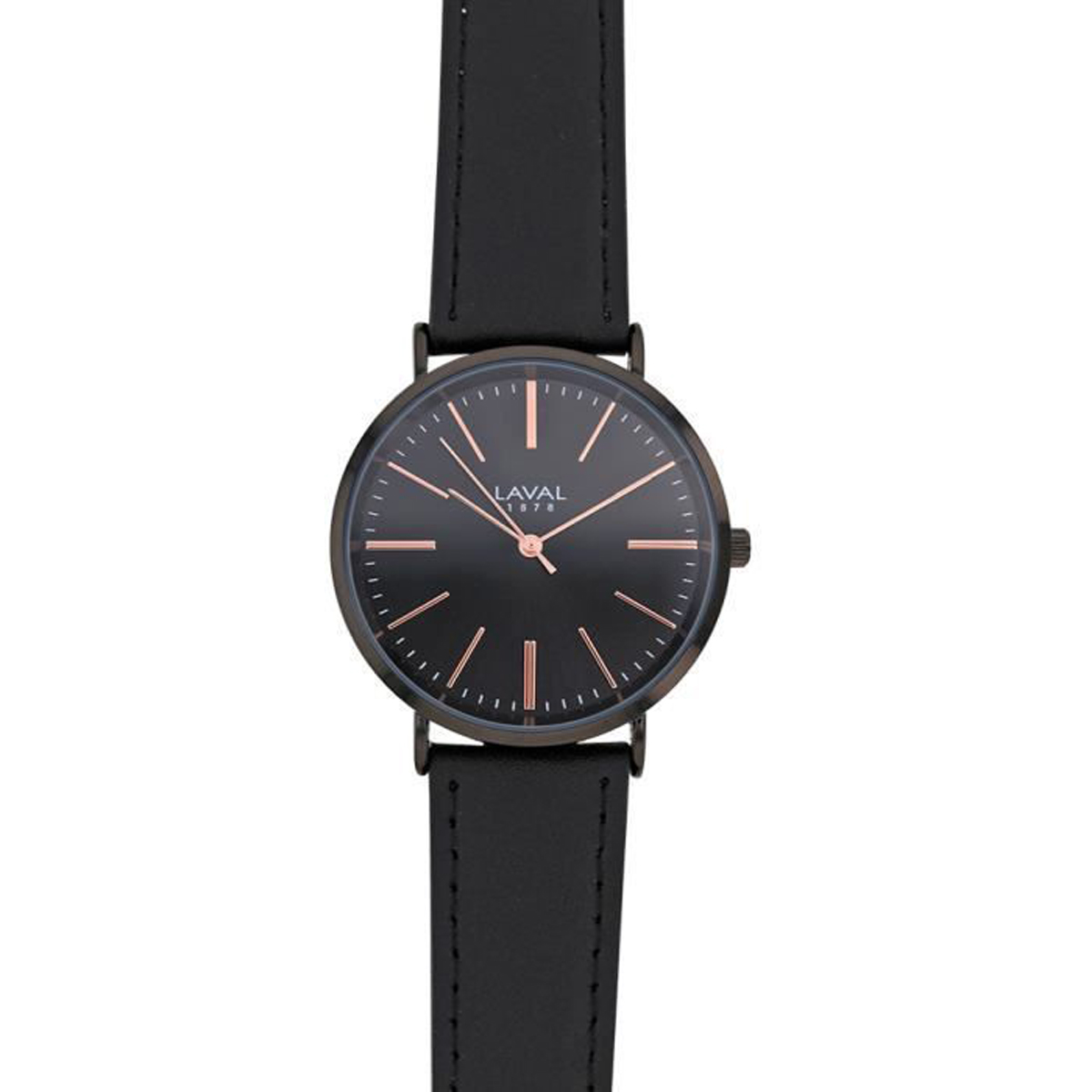 Montre créateur cuir \'Laval\' noir rosé - 40 mm - [R5570]