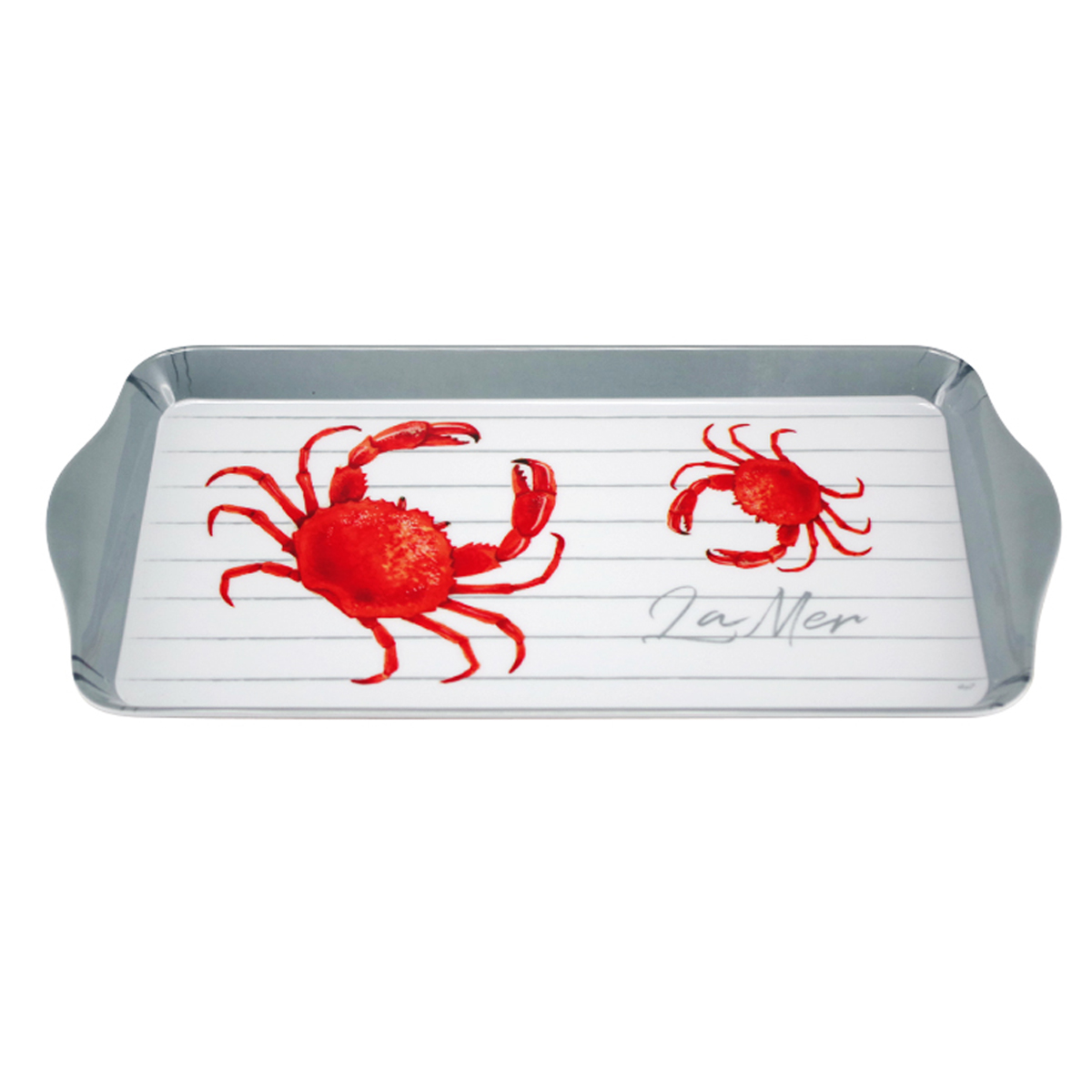 Plateau à cake mélamine \'La Mer\' rouge gris (crabe) - 30x15 cm - [R6534]