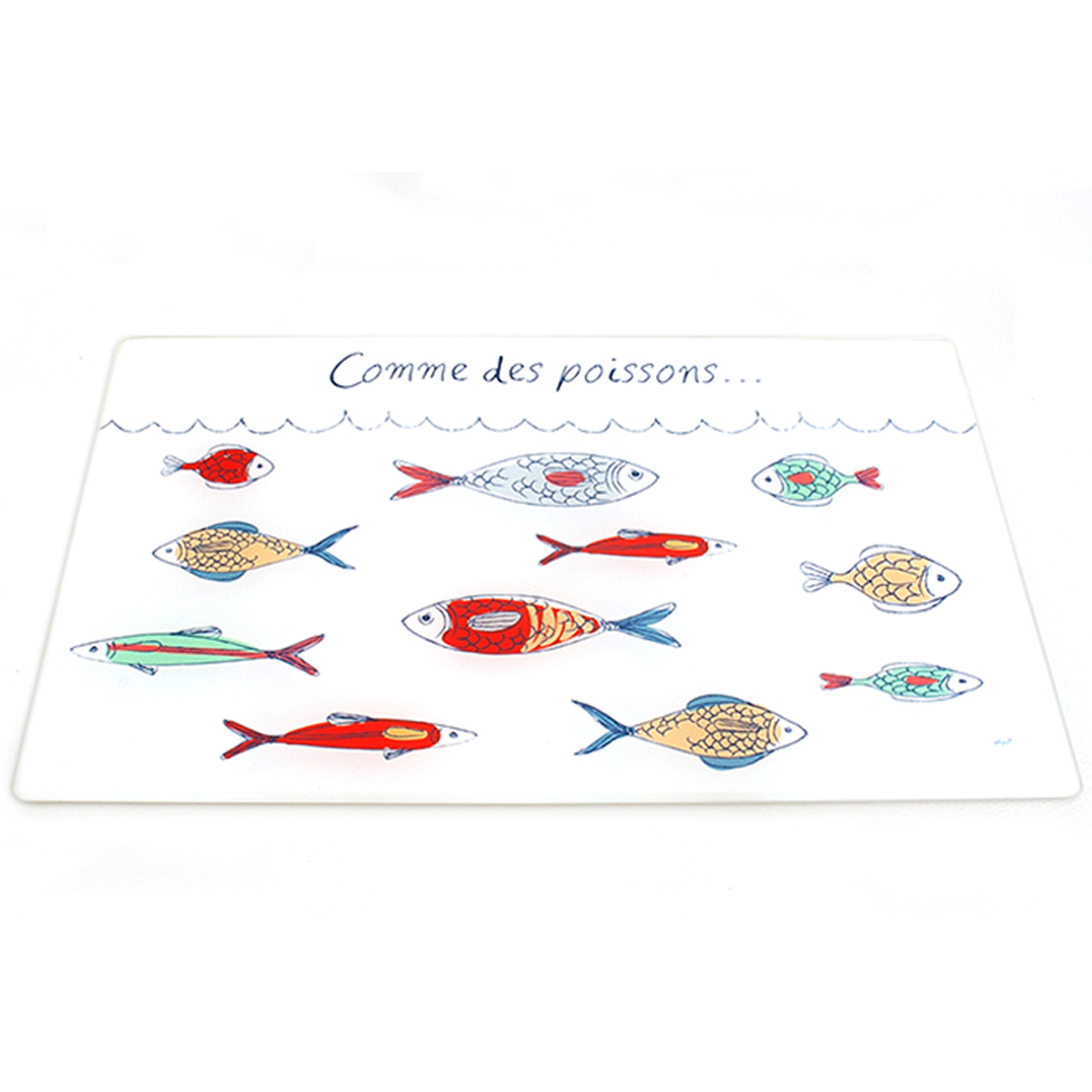 Planche à découpe / dessous de plat verre  \'Poissons\' multicolore (comme des poissons ) - 30x20 cm - [R6560]