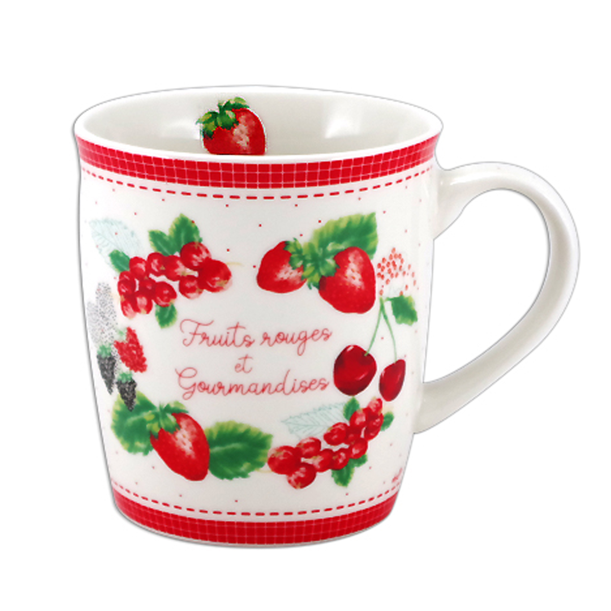 Mug porcelaine \'Fruits Rouges et Gourmandises\' rouge blanc - 95x85 mm (32 cl) - [R6562]