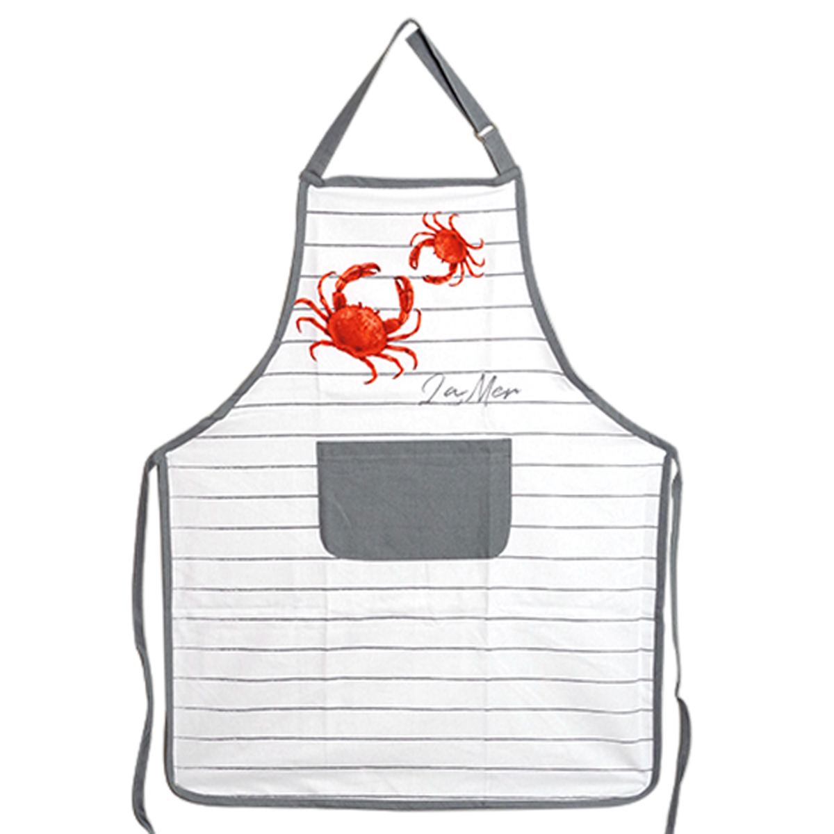 Tablier de cuisine coton \'La Mer\' rouge blanc (crabe) - 90x70 cm - [R6593]