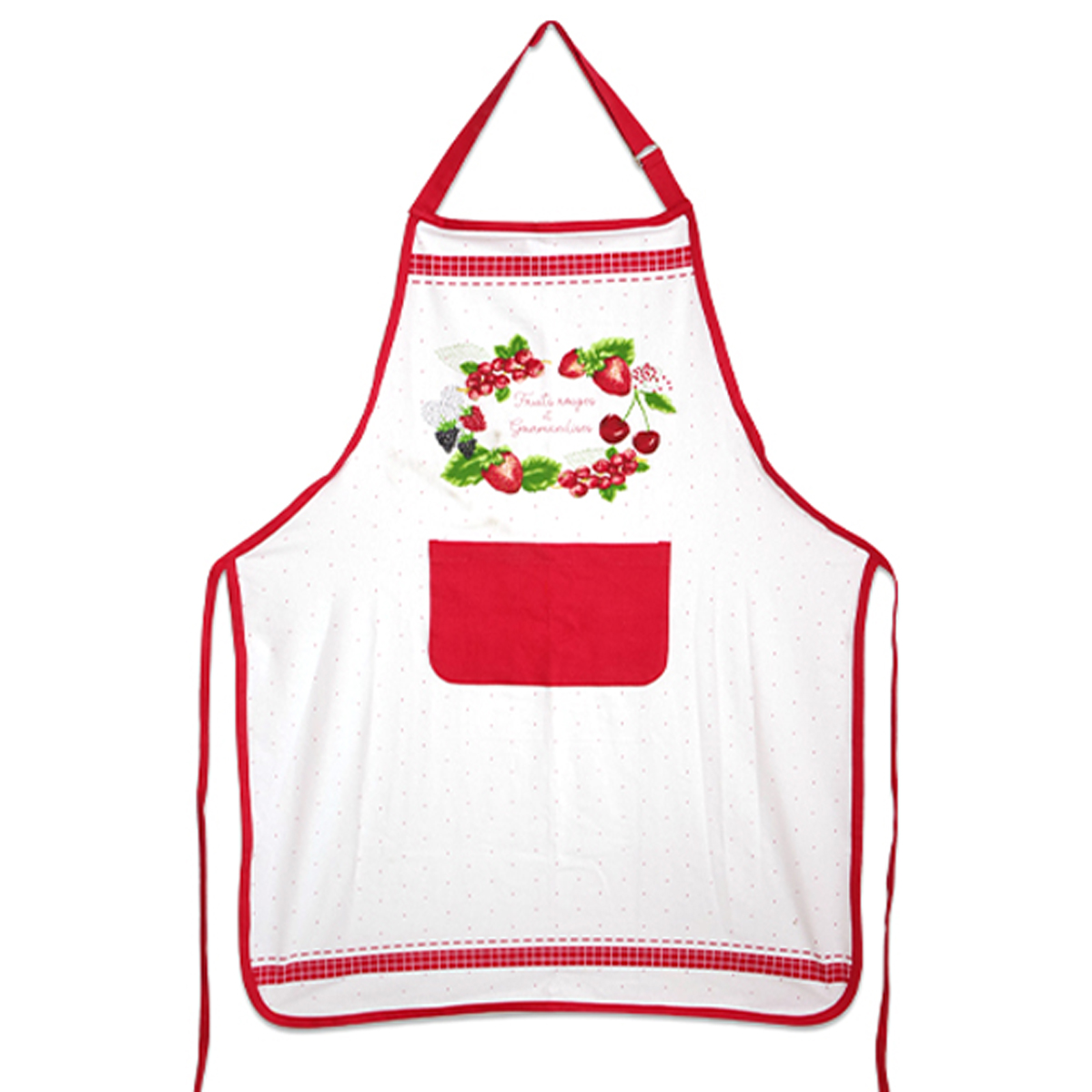 Tablier de cuisine coton \'Fruits Rouges et Gourmandises\' rouge blanc - 90x70 cm - [R6597]