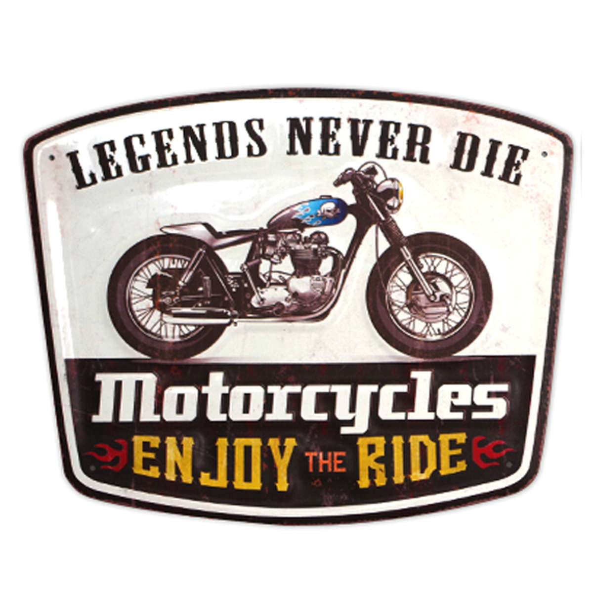 Plaque métal rétro \'Motorcycles\' noir blanc vintage - 35x25 cm (Legends never die) - [R6613]