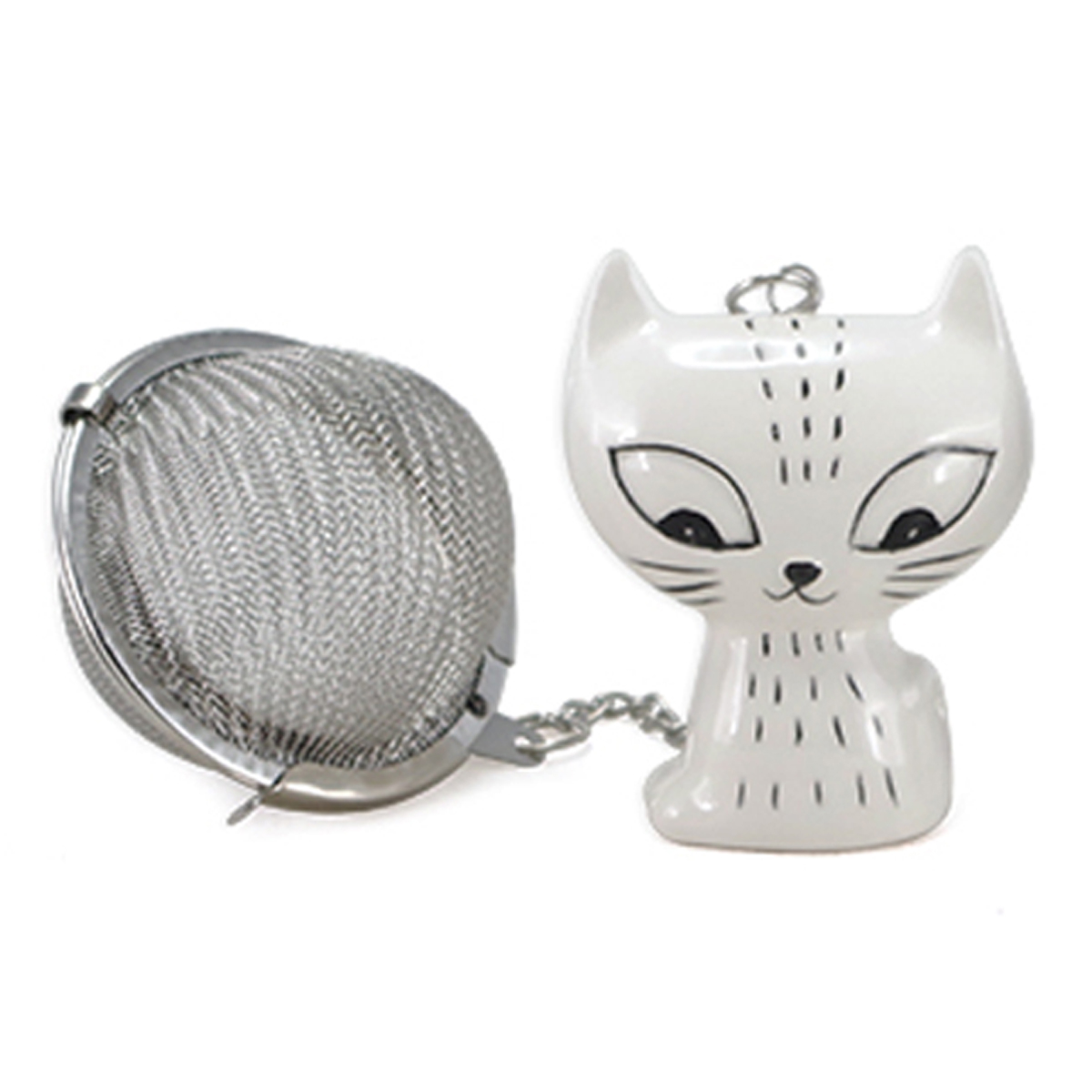 Boule à thé céramique \'Chats\' blanc - 50x40x20 mm - [R6763]