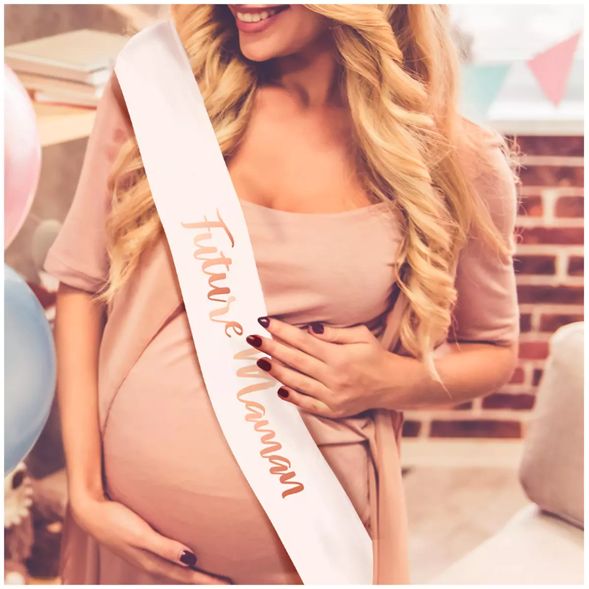 les trésors de lily Echarpe festive 'Baby Shower' rosé (Future Maman) 100x13 cm [A0757]