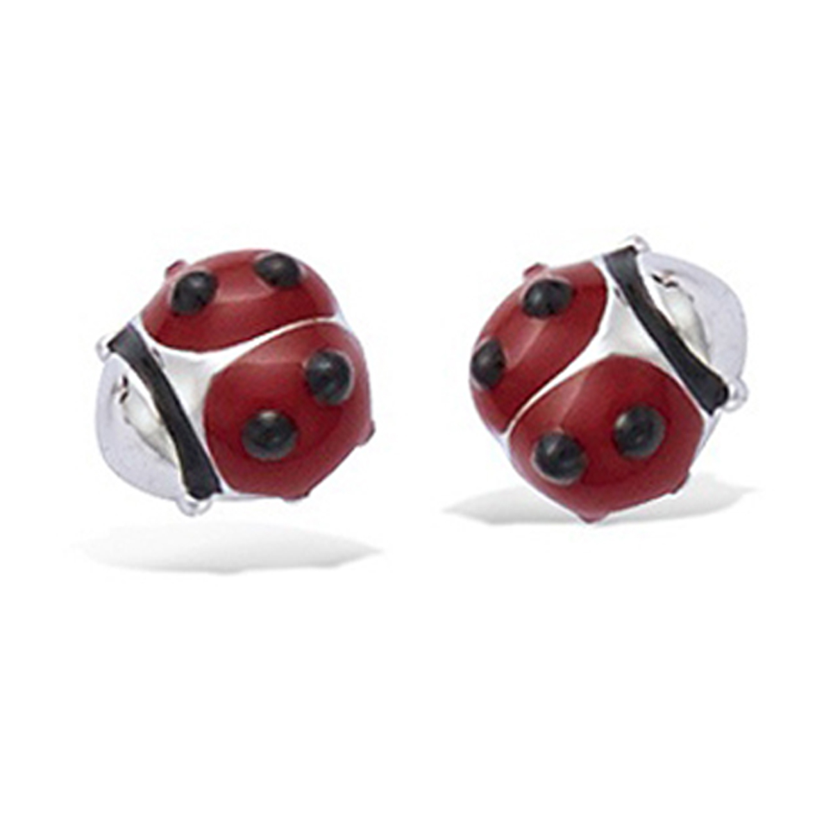 Boucles Argent \'Coccinelle\' Rouge Noir argenté (rhodié) - 5x5 mm - [E7159]