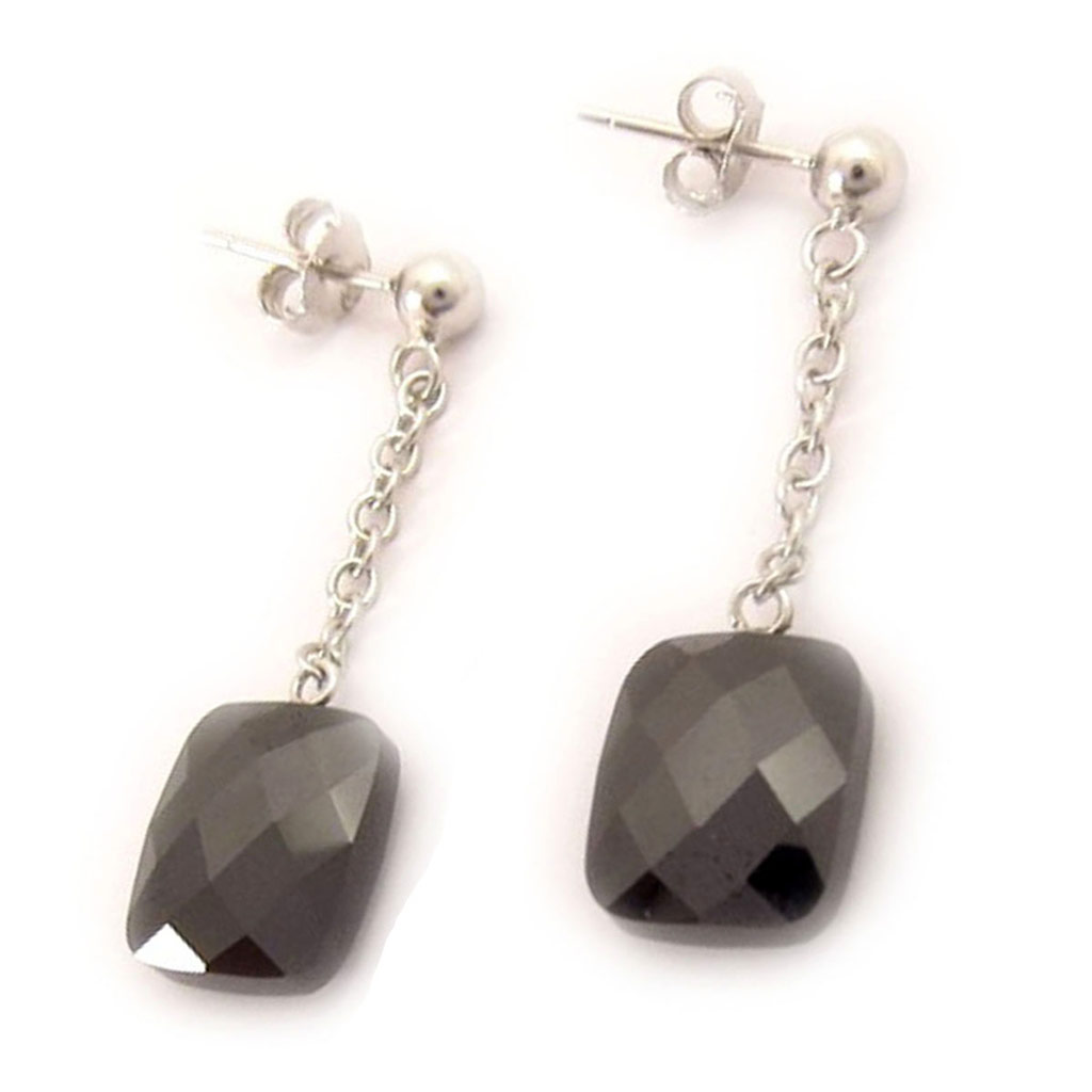 Boucles Argent \'Linda\' Noir - [F6279]