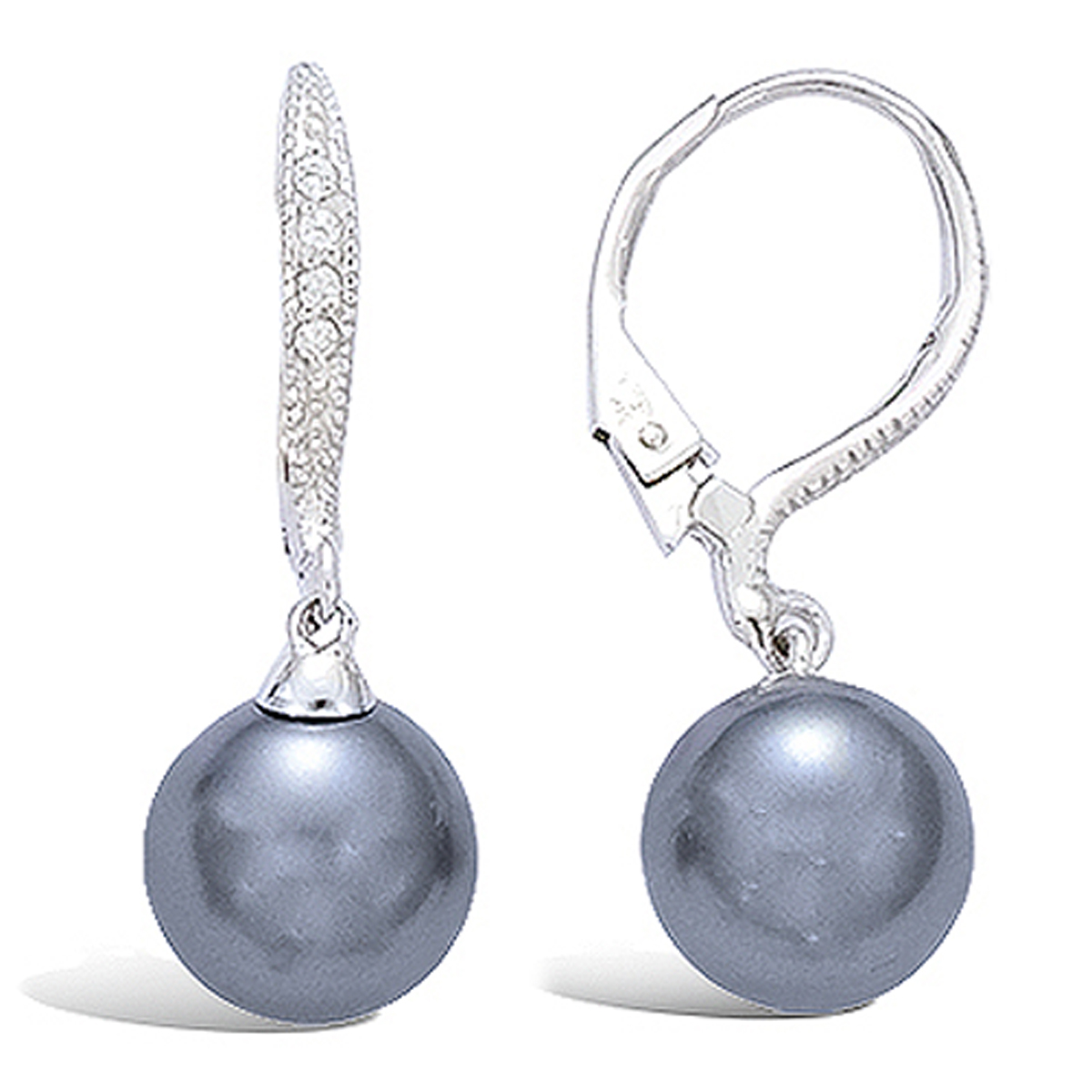Dormeuses Argent \'Pearl Beauty\' Gris Blanc argenté (rhodié) - 7 mm - [F6856]