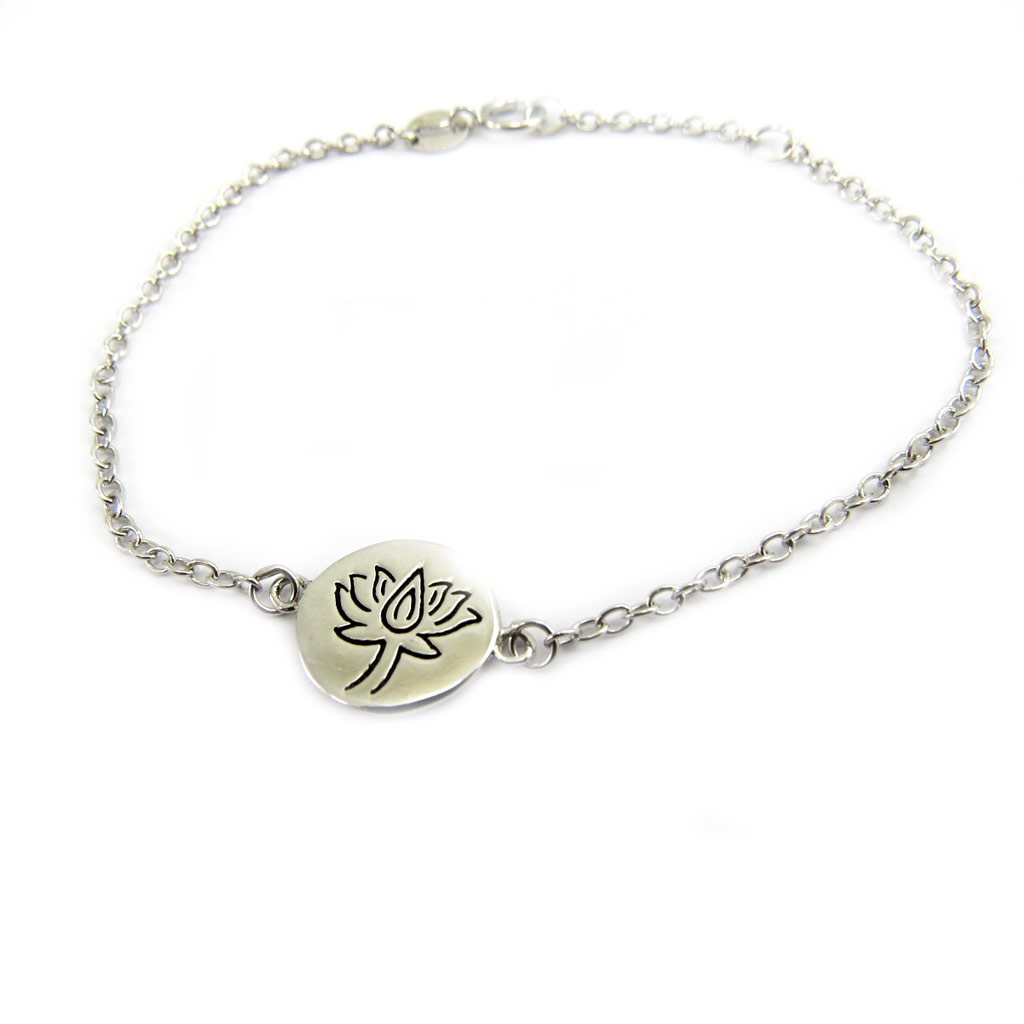 Bracelet Argent \'Nature\' argenté (rhodié) - 12 mm (lotus) - [G2768]