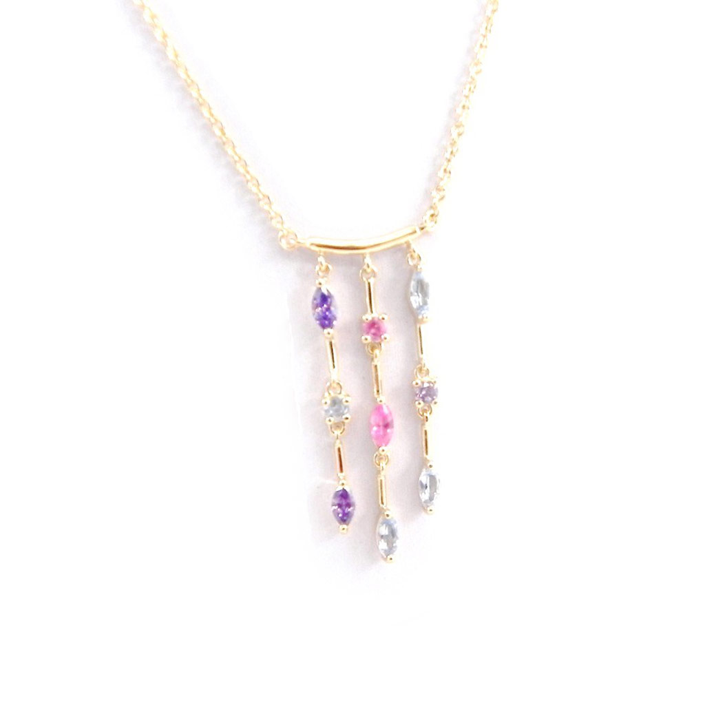 Collier Plaqué Or \'Scarlett\' bleu rose mauve - 3 cm - [H2915]