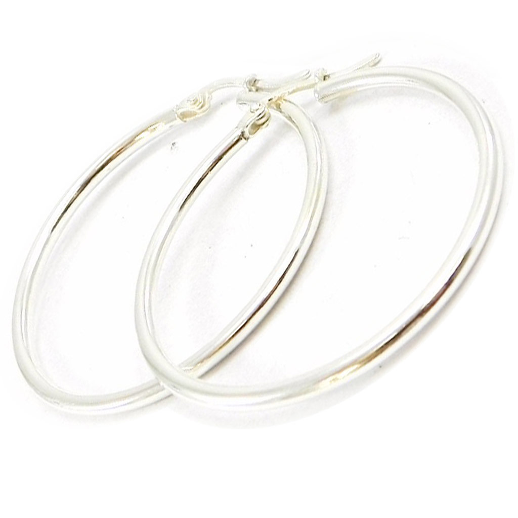 Créoles Argent \'Chorégraphie\' argenté (rhodié) - 4 cm 2 mm - [I4035]