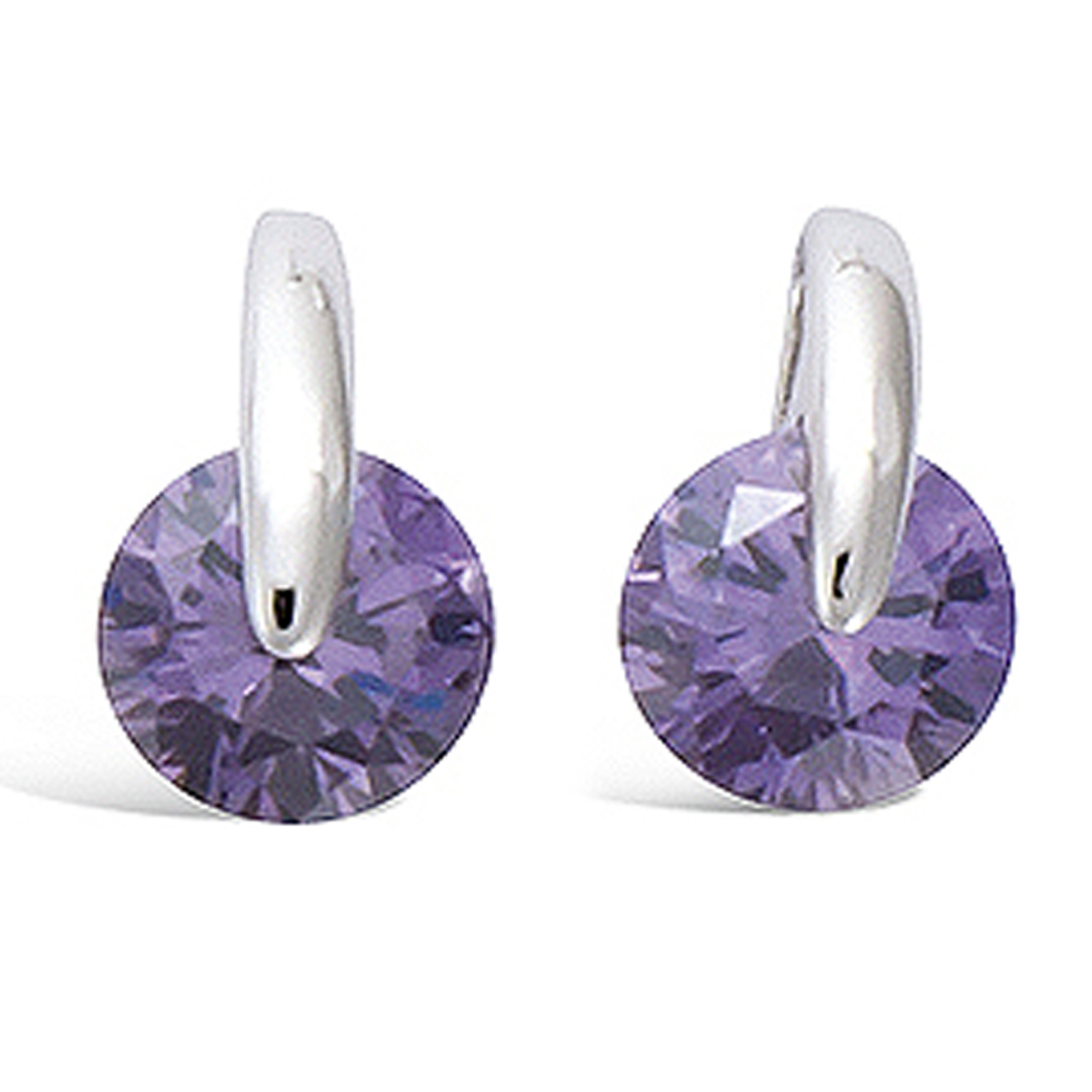 Boucles Argent \'Cristal\' améthyste argenté (rhodié) - 10x6 mm - [J9531]