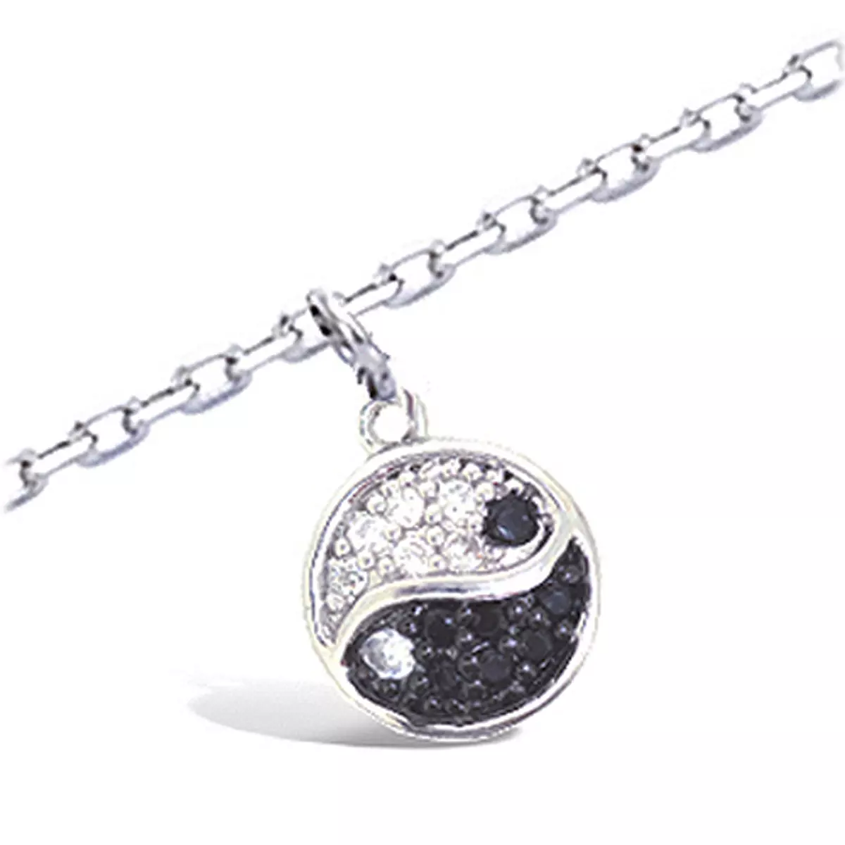 les trésors de lily Chaîne Cheville Argent 'Yin Yang' noir blanc 25 cm 8 mm [K9144]