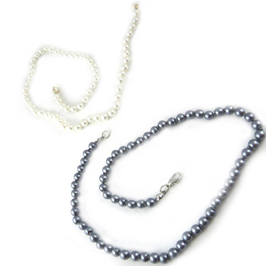 2 colliers \'Perla\' gris ivoire (6 mm) - 45 cm - [L2671]