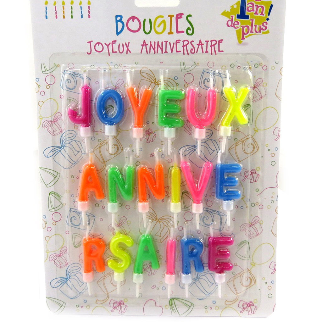Bougies \'Joyeux Anniversaire\' multicolore - lettres 45 mm - [L9284]