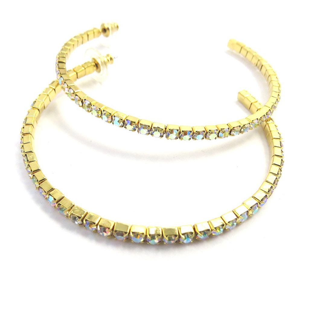 Créoles strass \'Sissi\' blanc boréal doré - 7 cm 3 mm - [M1878]