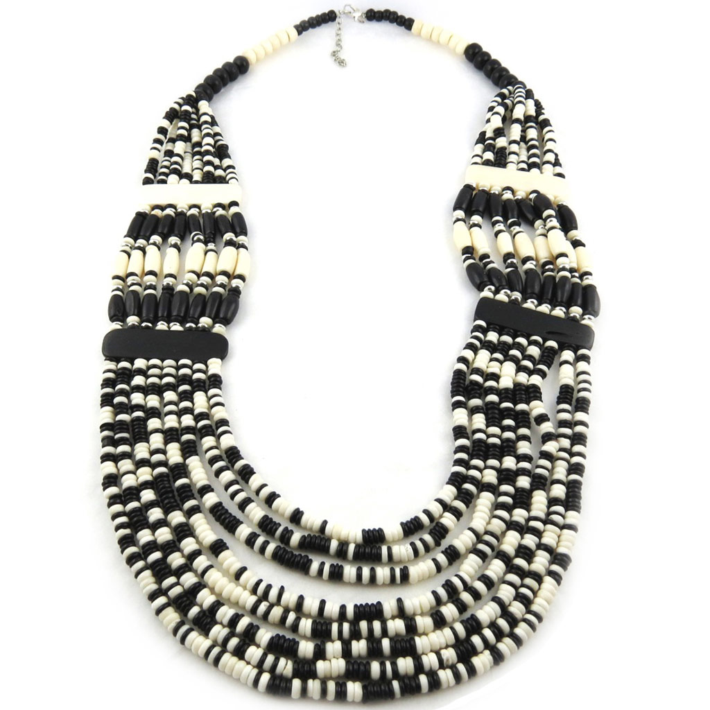 Collier Créateur \'Kilimanjaro\' noir ivoire - 72 cm, 5 cm - [M4354]