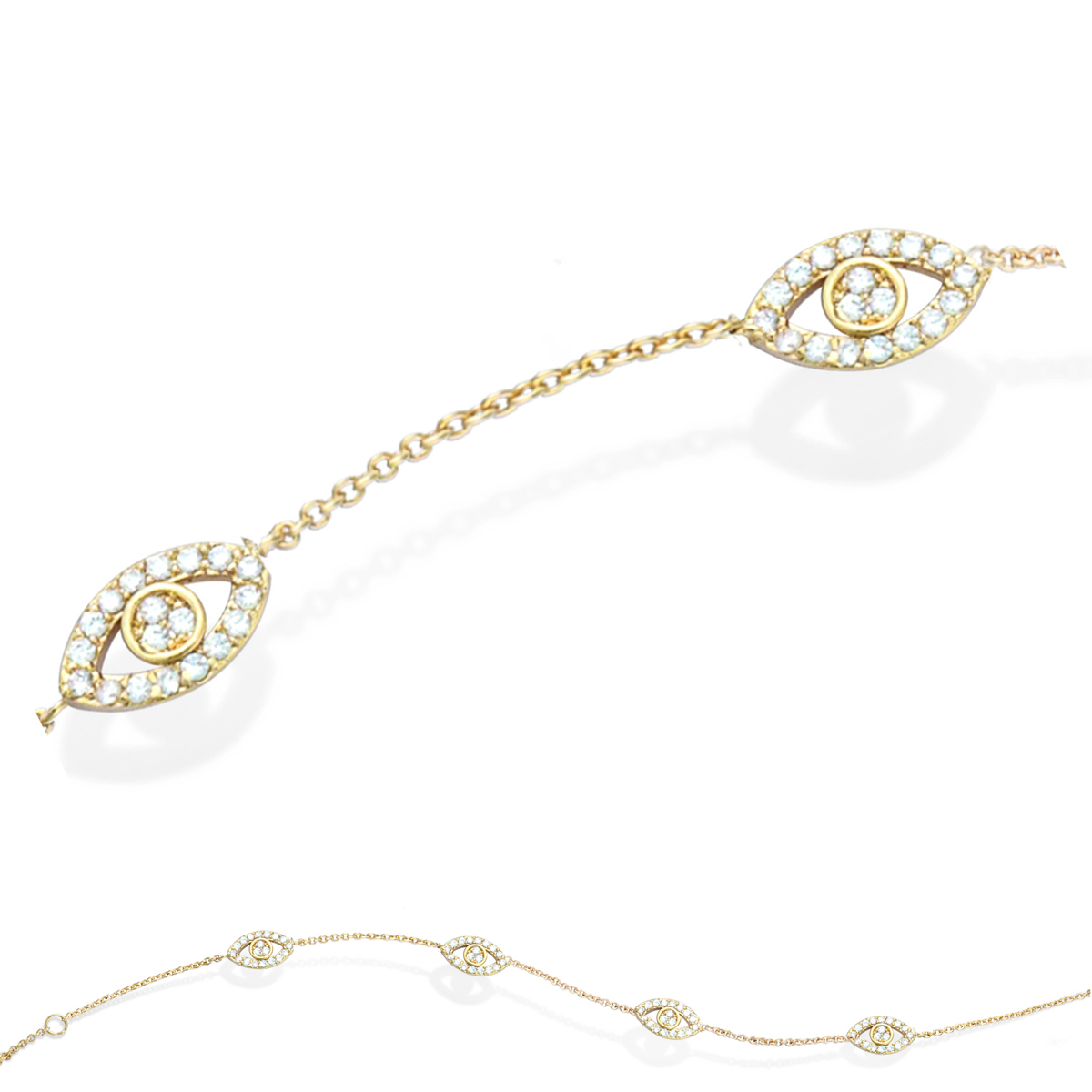 Bracelet Plaqué Or \'Oeil de Fatma\' blanc doré - 11x6 mm - [M6234]