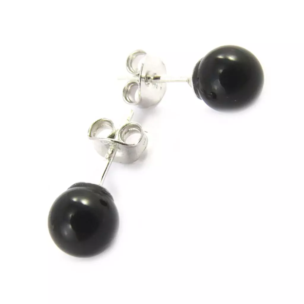 les trésors de lily Boucles 'Mineralia' agate noire 6 mm [M6531]