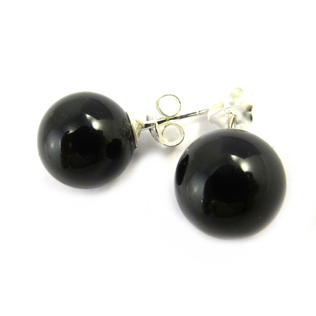 Boucles argent \'Mineralia\' onyx - 10 mm - [M6538]