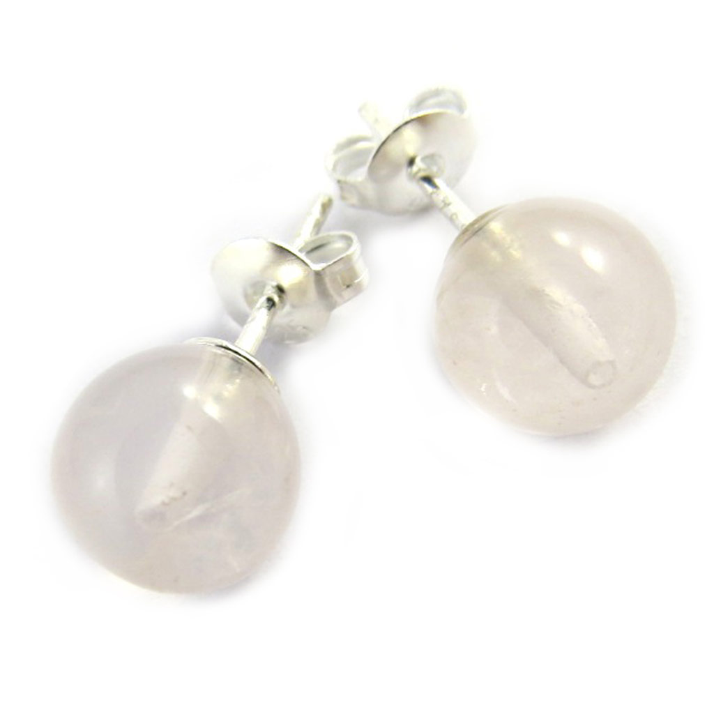Boucles argent \'Mineralia\' quartz rose  - 8 mm - [M6901]