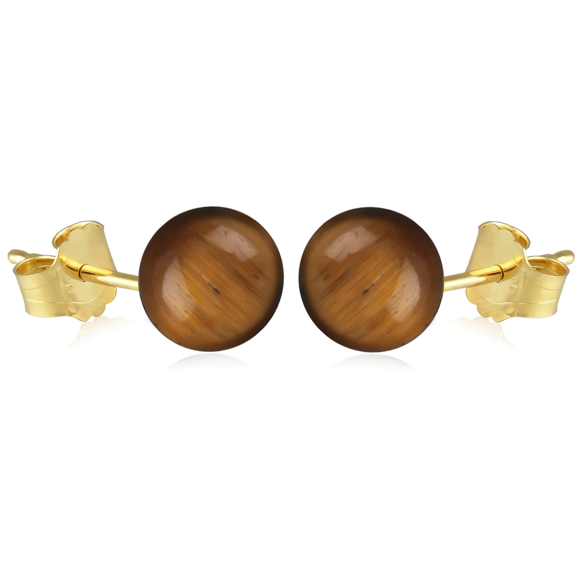 Boucles plaqué or \'Mineralia\' oeil de tigre - 10 mm - [M7112]