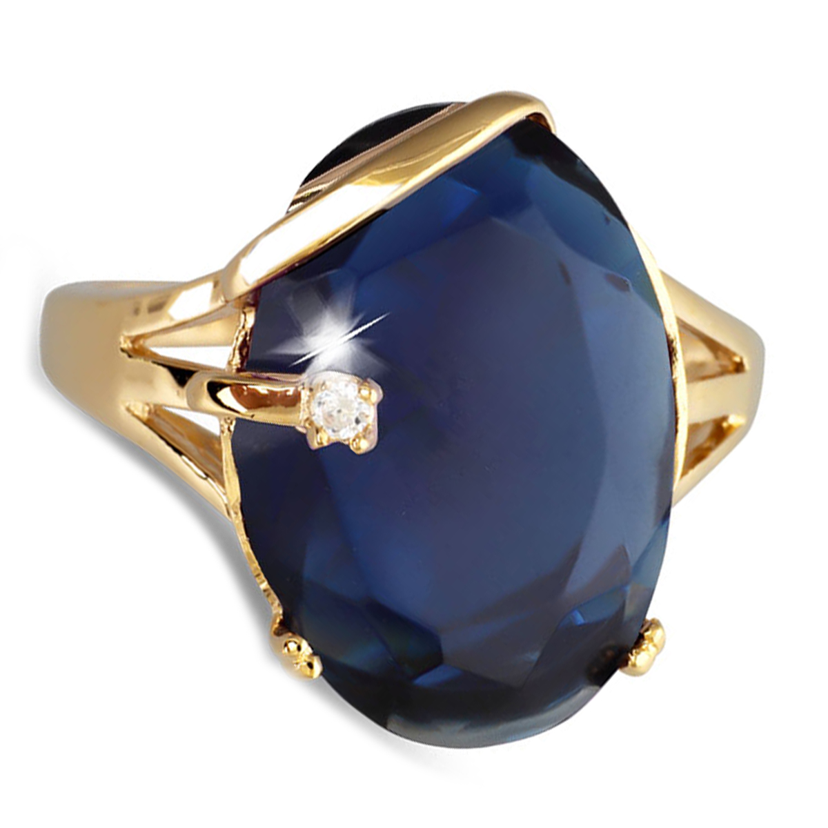 Bague Plaqué Or \'Sissi\' saphir doré - 19x12 mm - [M7160]
