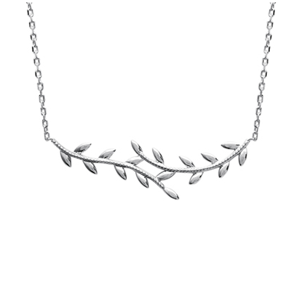 Collier Argent \'Epi de blé\' argenté (rhodié) - 40x15 mm - [M7295]