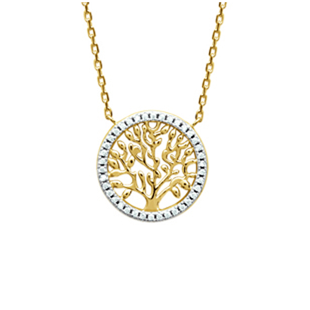 Collier Plaqué Or \'Arbre de Vie\' blanc doré - 16 mm - [N0021]