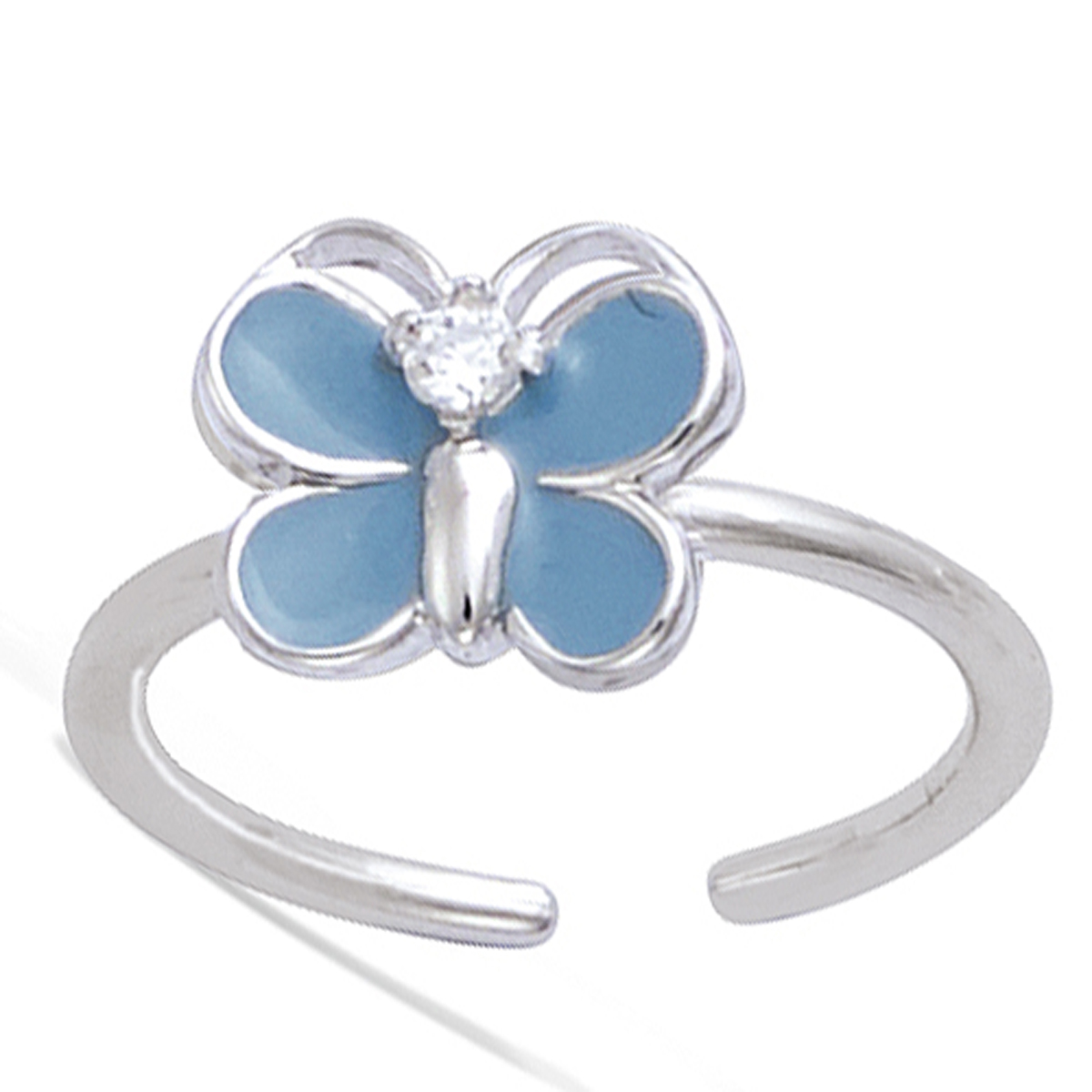 Bague argent enfant \'Papillon\' bleu (rhodié) - 9x8 mm - [N5408]