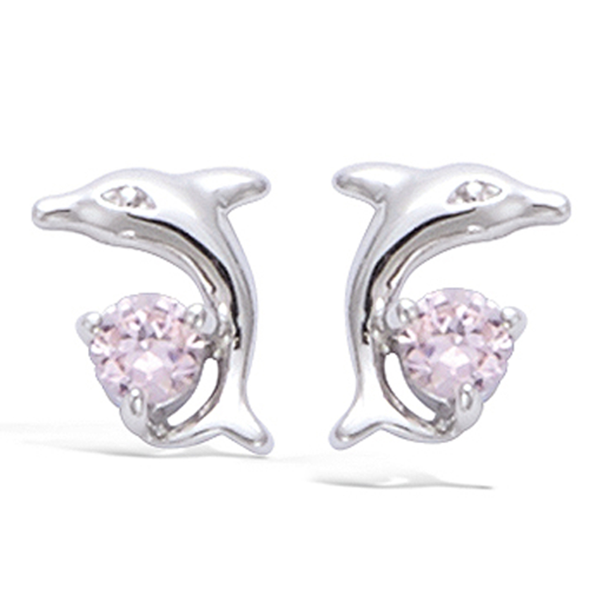 Boucles Argent \'Tendres Dauphins\' rose (rhodié) - 8x7 mm - [N6254]