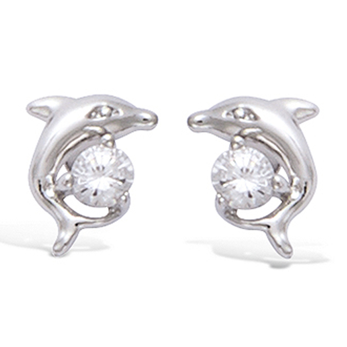 Boucles Argent \'Tendres Dauphins\' blanc (rhodié) - 8x7 mm - [N6255]